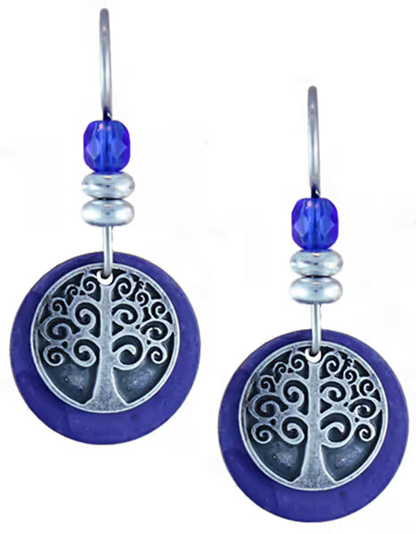 Earth Dreams Earrings Blue Disc Trees