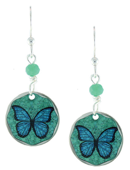 Earth Dreams Earrings Blue Morph Butterfly with Bead