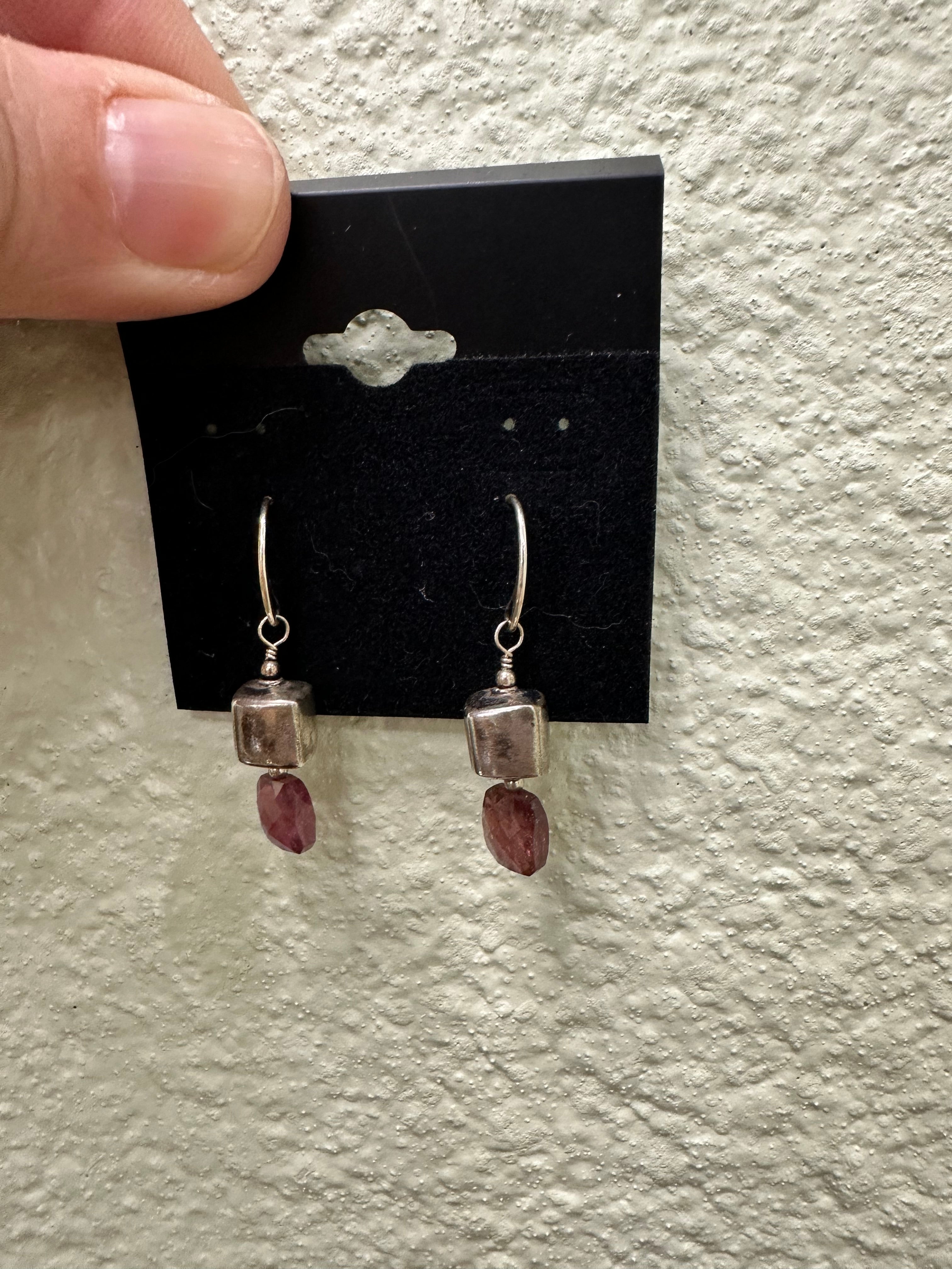 Pink Tourmaline and Silver Earrings