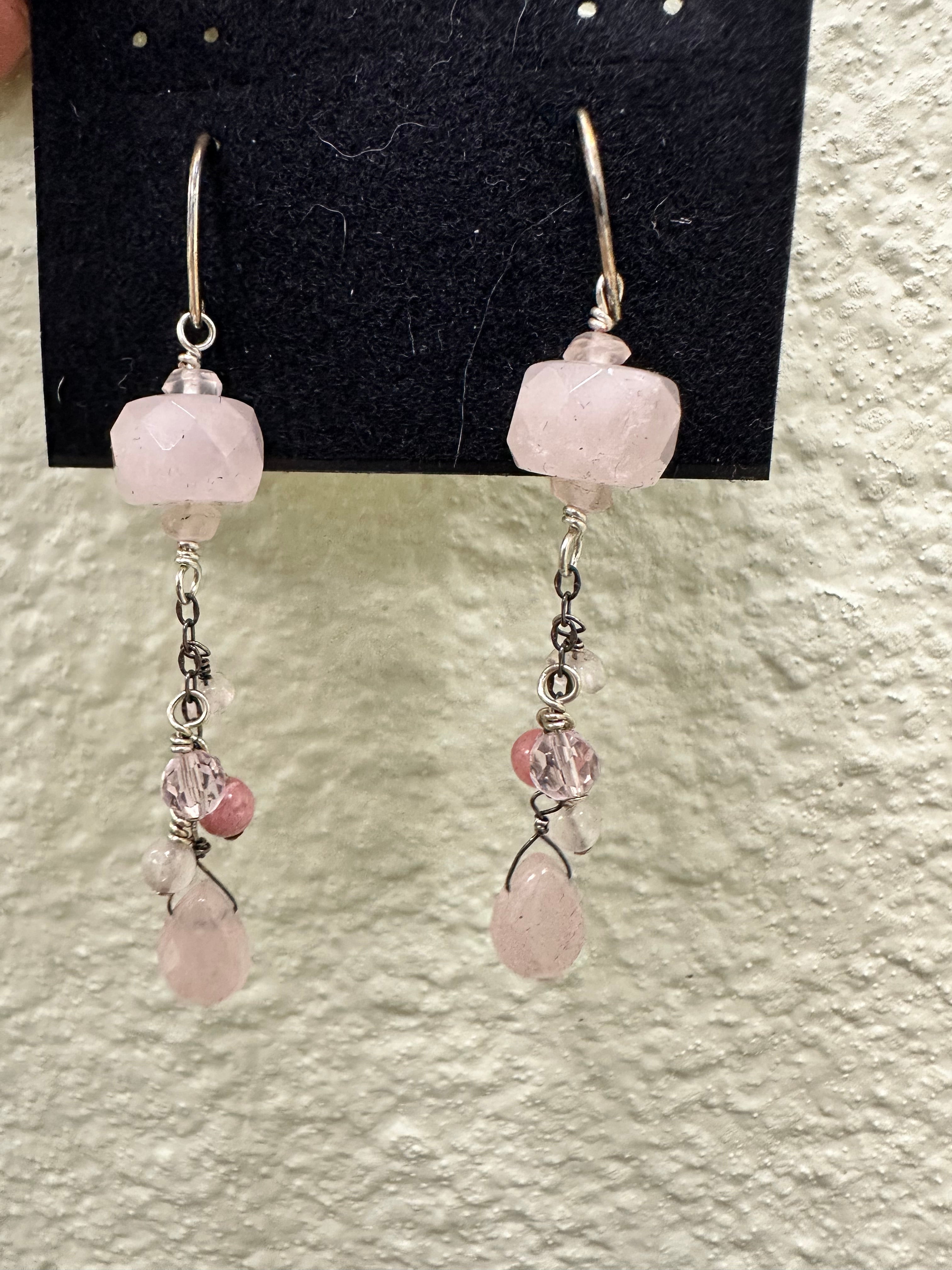 Rose Quartz and Silver Earrings
