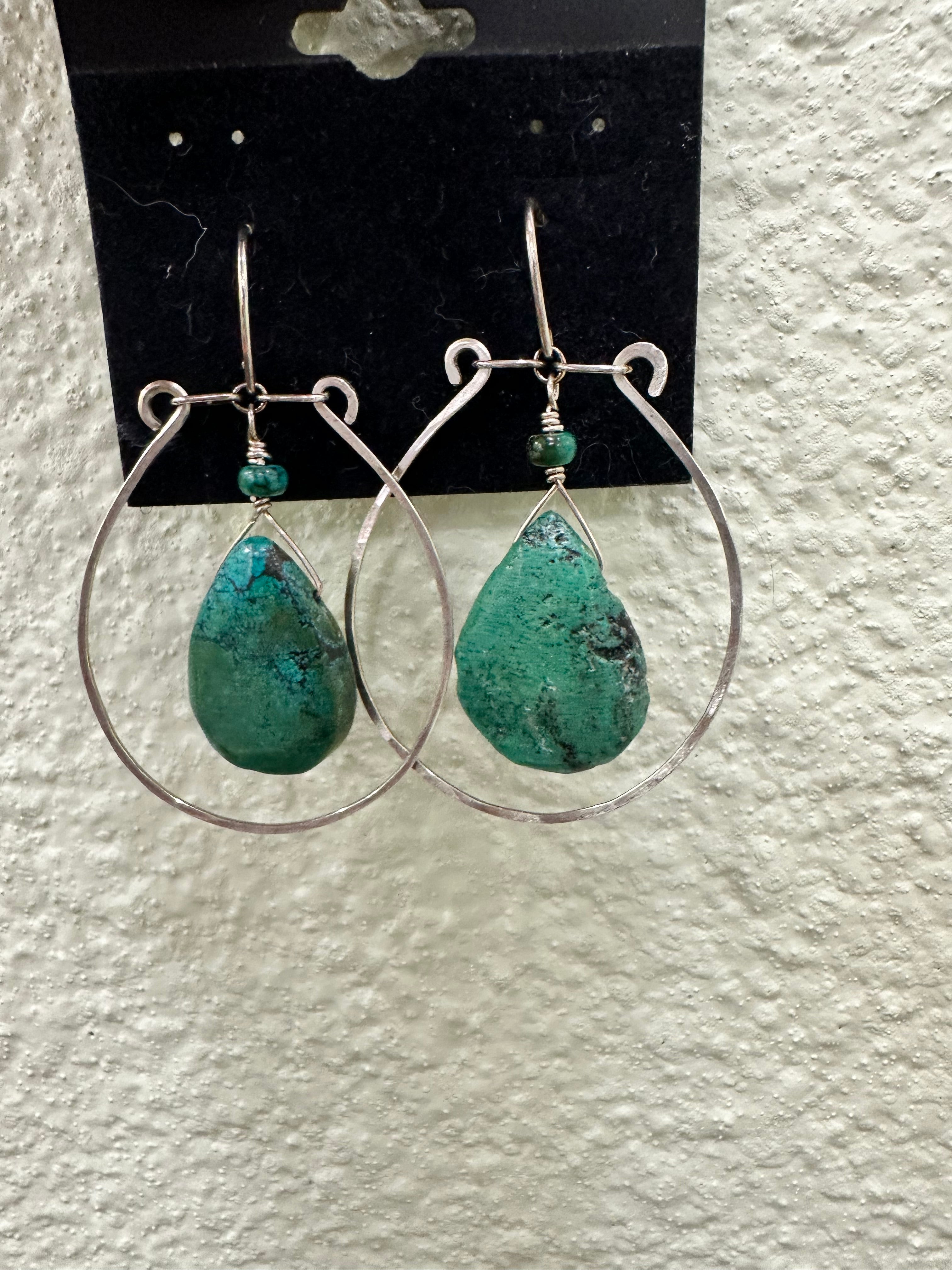 Silver and Turquoise Hoops