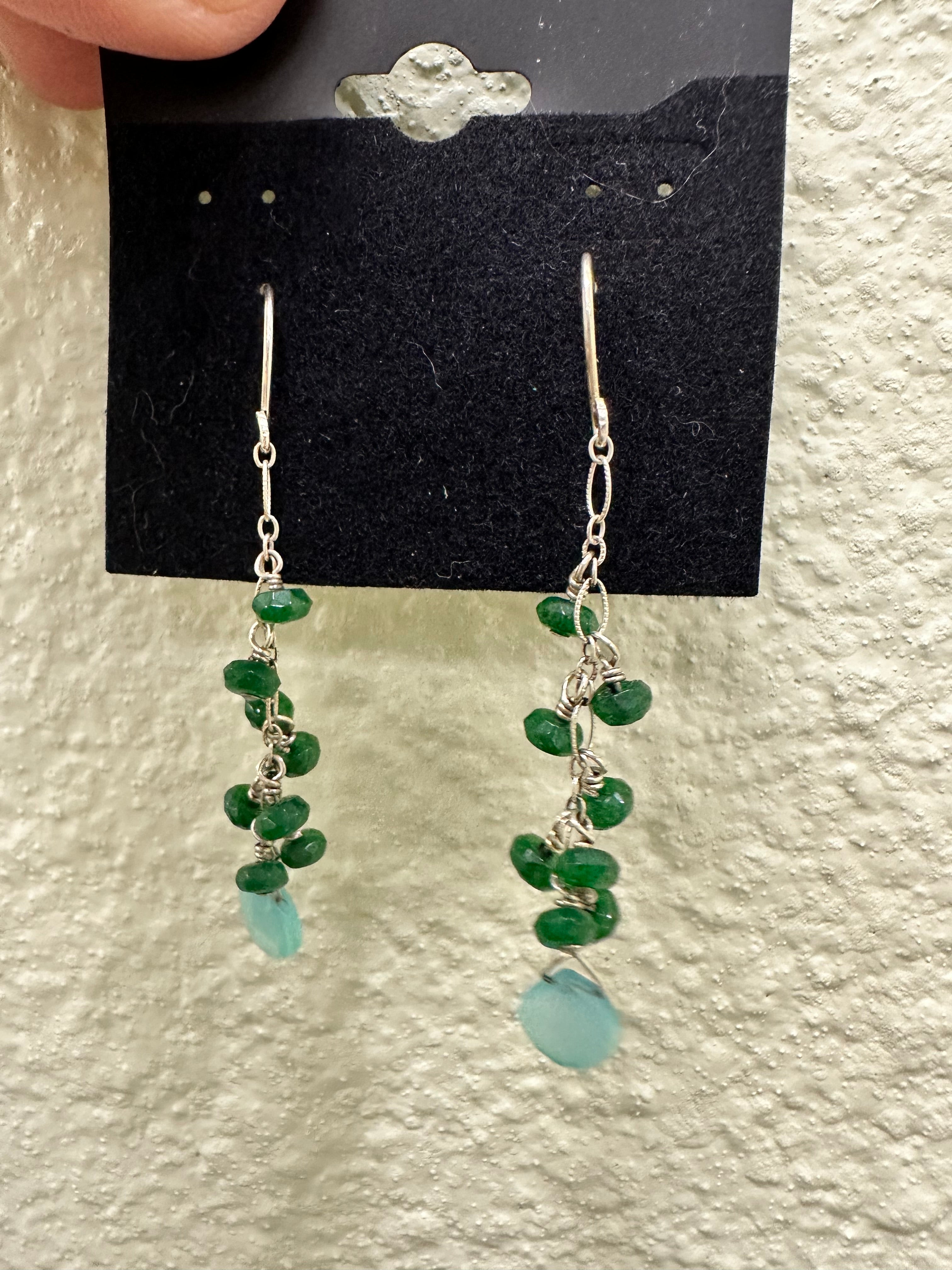 Adventurine and Chalcedony Silver Earrings