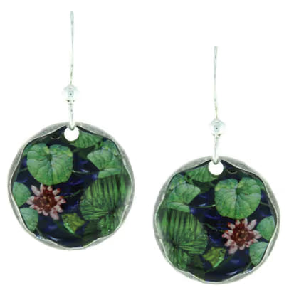 Earth Dreams Earrings Lily pads with flower