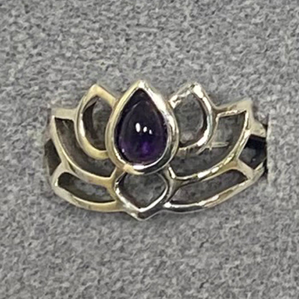 Silver Ring - Lotus with stone