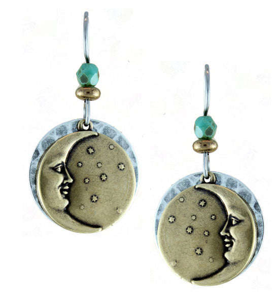 Earth Dreams Earrings Brass Stamped Man on the Moon