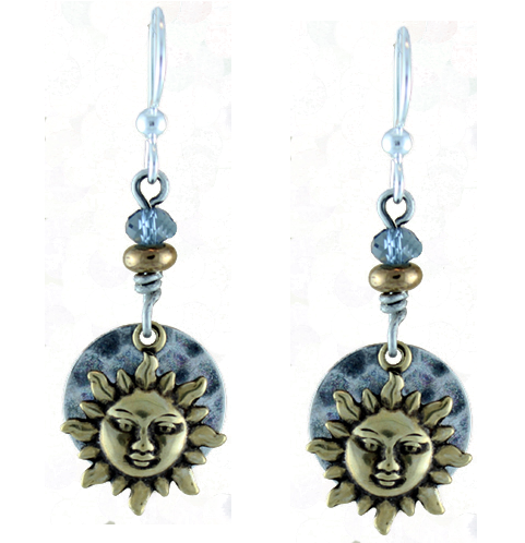 Earth Dreams Earrings Brass Sun on Silver