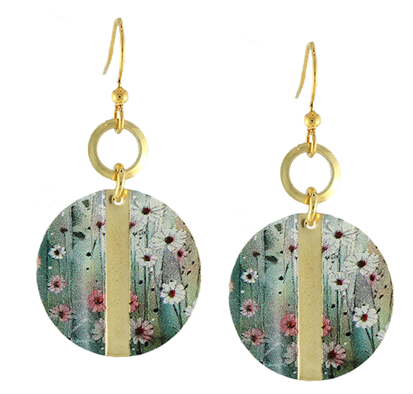 Earth Dreams Earrings Gold Tone Green and Pink