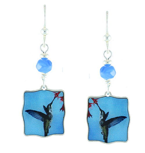 Earth Dreams Earrings Hummingbird on Silver with Bead
