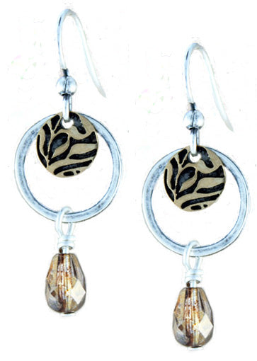 Earth Dreams Earrings Silver Hoop with Hammered Bronze