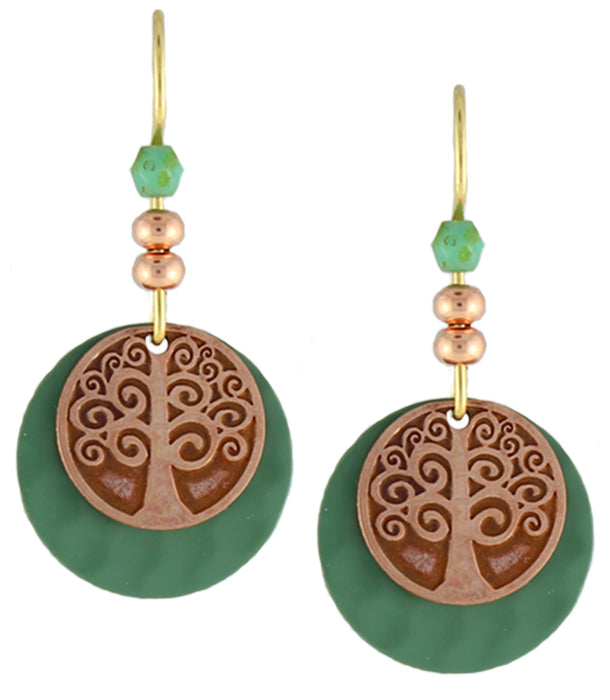 Earth Dreams Earrings Tree of Life Copper Gree